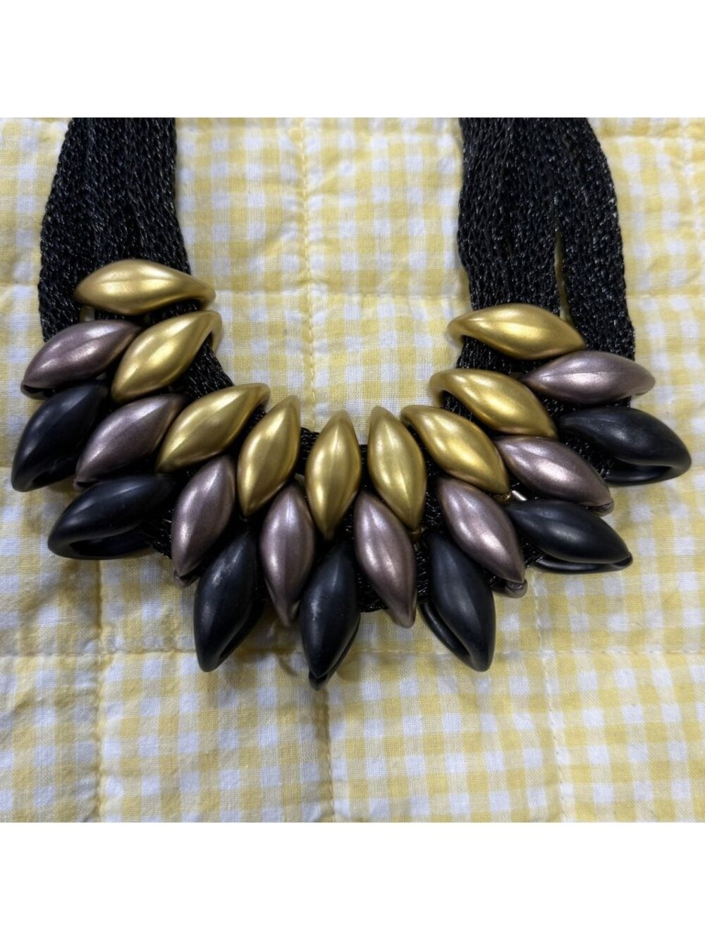 Chunky Statement Lightweight Runway Black Mesh Adjustable Necklace